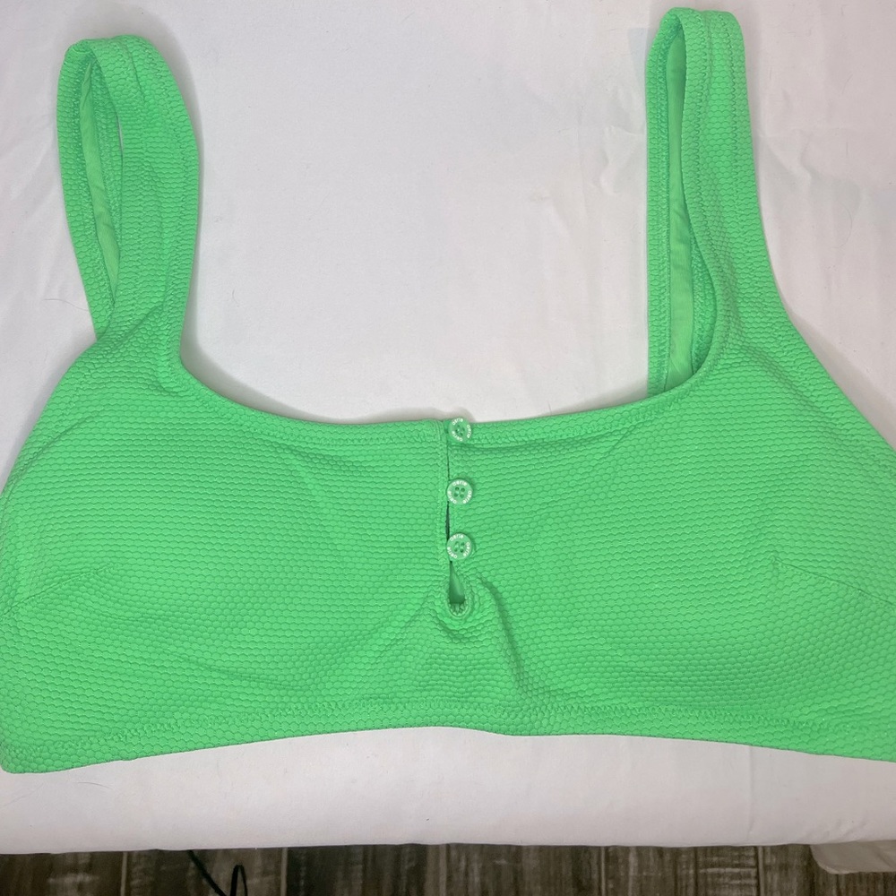 Aerie Neon Green Square Scoop Neck Bikini Top